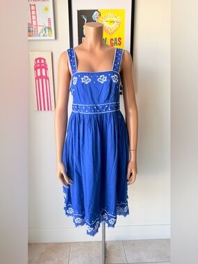 Carole Little Blue Dress with White Embroidery